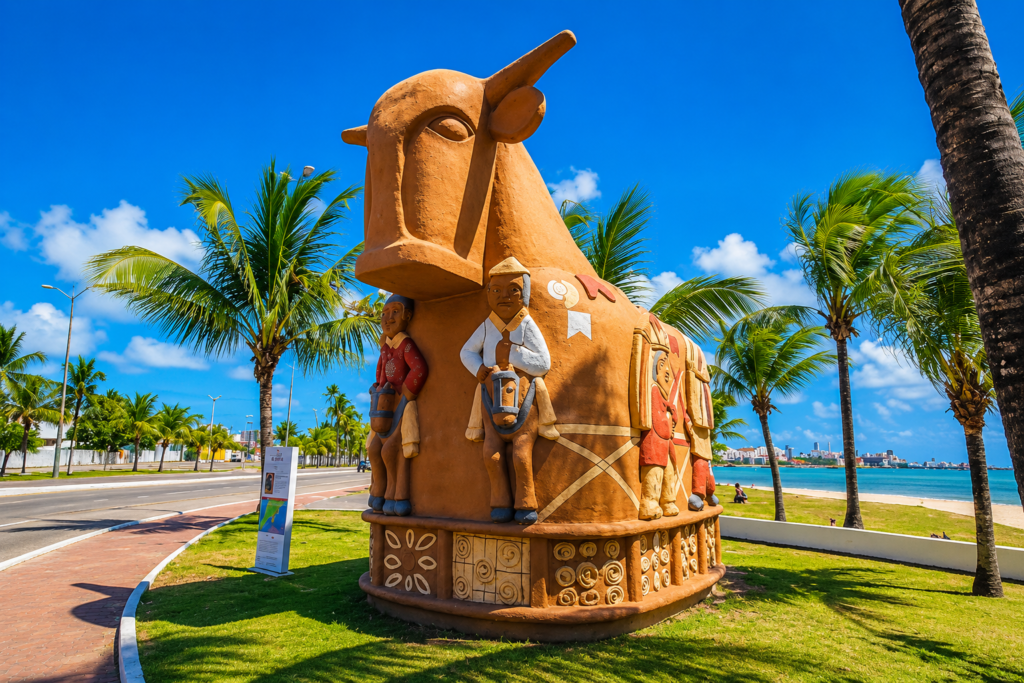 Monumento Guerreiros Alagoanos localizado na orla da Praia de Pajuçara, em Maceió, Alagoas, um dos principais pontos turísticos da capital alagoana.